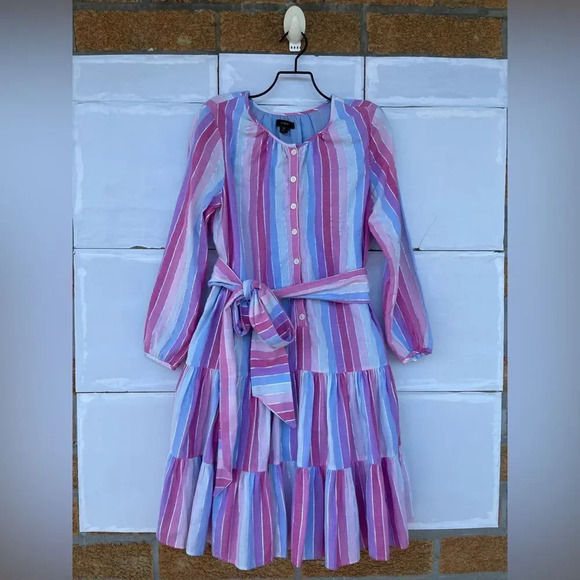J Crew belted button-up dress in pastel stripe XS - Picture 3 of 15